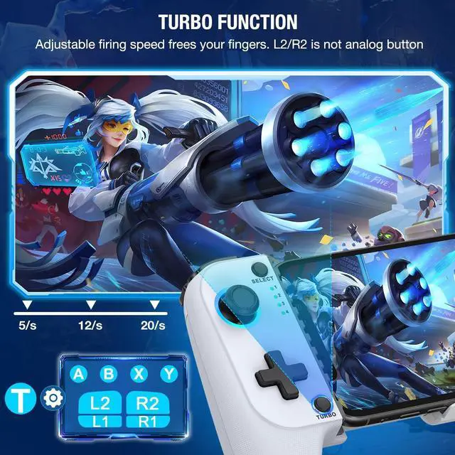Alt view image 13 of 14 - MC1 Phone Controller for iPhone/Android Support Phone Case, Hall Effect Joysticks, Wireless Mobile Gaming Controller with 8-Color RGB Lighting, Turbo, Triggers, KeyLinker App