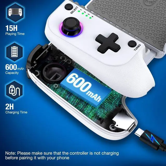 Alt view image 14 of 14 - MC1 Phone Controller for iPhone/Android Support Phone Case, Hall Effect Joysticks, Wireless Mobile Gaming Controller with 8-Color RGB Lighting, Turbo, Triggers, KeyLinker App