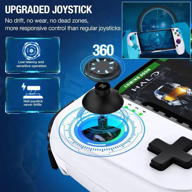 Alt view image 10 of 14 - MC1 Phone Controller for iPhone/Android Support Phone Case, Hall Effect Joysticks, Wireless Mobile Gaming Controller with 8-Color RGB Lighting, Turbo, Triggers, KeyLinker App