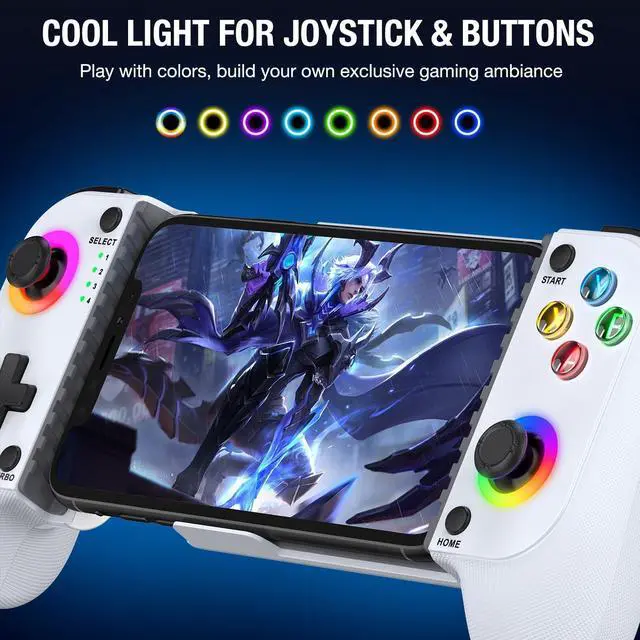 Alt view image 11 of 14 - MC1 Phone Controller for iPhone/Android Support Phone Case, Hall Effect Joysticks, Wireless Mobile Gaming Controller with 8-Color RGB Lighting, Turbo, Triggers, KeyLinker App