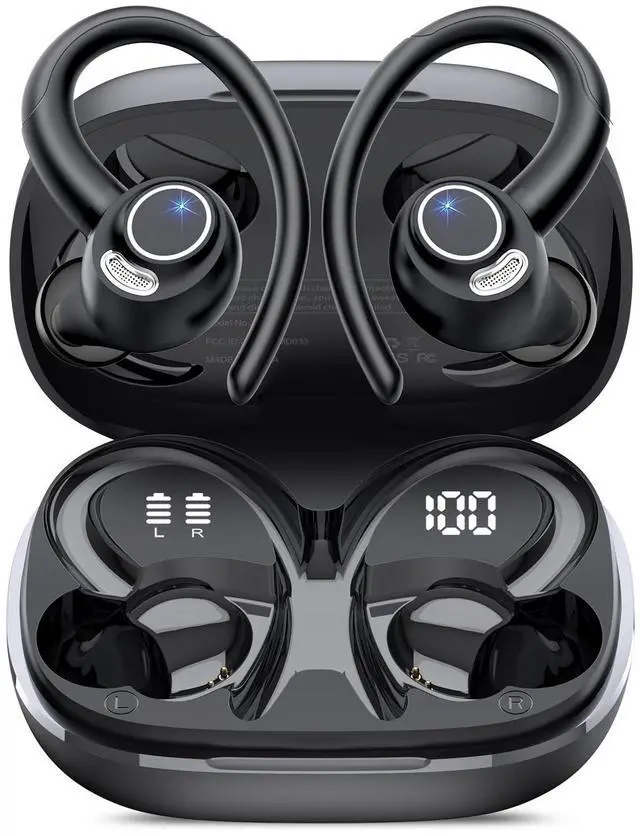 Alt view image 8 of 14 - Wireless Earbuds, Bluetooth 5.4 Headphones Sport, Over Ear Buds With ENC Noise Cancelling Mic, 48H, Wireless Earphone With Earhooks, Stereo Deep Bass, IP7 Waterproof ear bud for Workout Running, Black