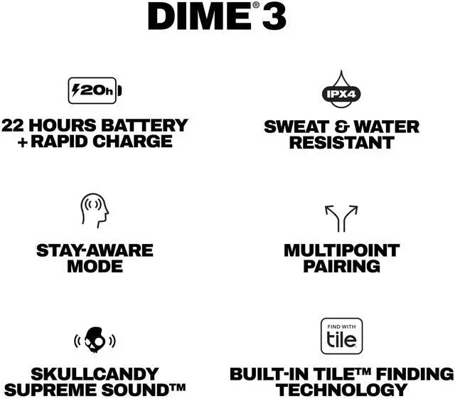 Alt view image 14 of 14 - Dime 3 Wireless Earbuds, Bluetooth Headphones, Noise Isolating Fit, Up to 20 Hours Battery, Microphone for iPhone Android, Easy Carry with Integrated Lanyard - True Black