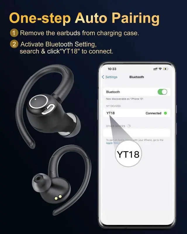 Alt view image 14 of 14 - Wireless Earbuds, Bluetooth 5.4 Headphones Sport, Over Ear Buds With ENC Noise Cancelling Mic, 48H, Wireless Earphone With Earhooks, Stereo Deep Bass, IP7 Waterproof ear bud for Workout Running, Black
