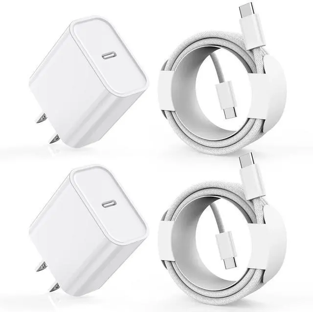 Alt view image 8 of 14 - Charger for iPhone 17/16/15 Charger,Fast Charging iPhone 17/16/15 2Pack Type C Wall Adapter USB C Chargers Block 6FT USB-C to C Woven Cable for Apple iPhone 17 ProMax/Air/16 Plus/15,iPad Pro/Air/Mini