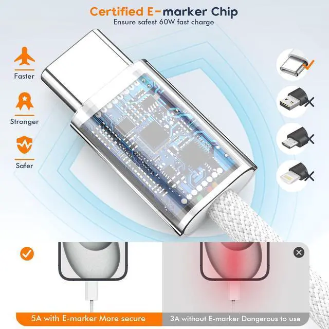 Alt view image 11 of 14 - Charger for iPhone 17/16/15 Charger,Fast Charging iPhone 17/16/15 2Pack Type C Wall Adapter USB C Chargers Block 6FT USB-C to C Woven Cable for Apple iPhone 17 ProMax/Air/16 Plus/15,iPad Pro/Air/Mini