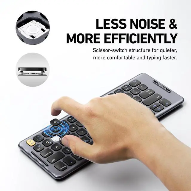 Alt view image 14 of 14 - Foldable Bluetooth Keyboard with Stand Holder, Rechargeable Pocket Size Folding Travel Keyboard for iPhone, iPad, Tablet, Laptop, Smartphone, B088