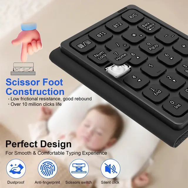 Alt view image 13 of 14 - Bluetooth Number Pad Touchpad with Calculator - Rechargeable Folding Portable Wireless Numeric Keypad 23-Keys, Large Trackpad Bluetooth Travel Numpad Data Entry & Calculation & Trackpad Mouse 3 in 1