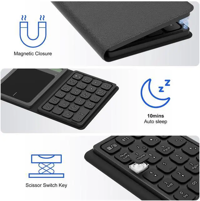 Alt view image 14 of 14 - Bluetooth Number Pad Touchpad with Calculator - Rechargeable Folding Portable Wireless Numeric Keypad 23-Keys, Large Trackpad Bluetooth Travel Numpad Data Entry & Calculation & Trackpad Mouse 3 in 1
