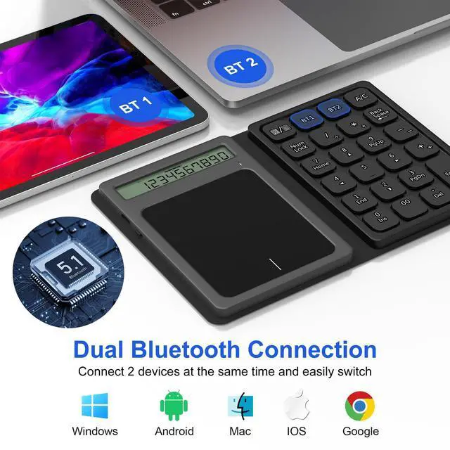 Alt view image 10 of 14 - Bluetooth Number Pad Touchpad with Calculator - Rechargeable Folding Portable Wireless Numeric Keypad 23-Keys, Large Trackpad Bluetooth Travel Numpad Data Entry & Calculation & Trackpad Mouse 3 in 1