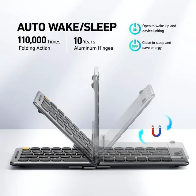 Alt view image 13 of 14 - Foldable Bluetooth Keyboard with Stand Holder, Rechargeable Pocket Size Folding Travel Keyboard for iPhone, iPad, Tablet, Laptop, Smartphone, B088
