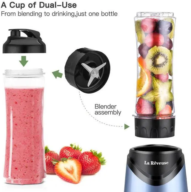 Alt view image 9 of 14 - Smoothies Blender Personal Size 300 Watts with 18 oz BPA-free Portable Travel Sports Bottle (Light Blue)