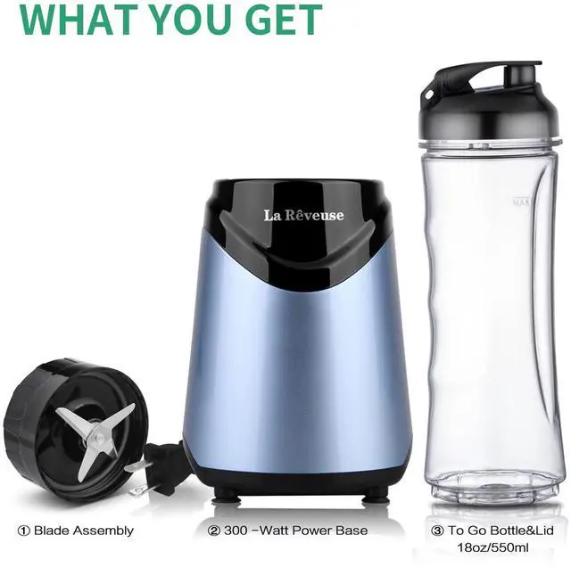 Alt view image 12 of 14 - Smoothies Blender Personal Size 300 Watts with 18 oz BPA-free Portable Travel Sports Bottle (Light Blue)