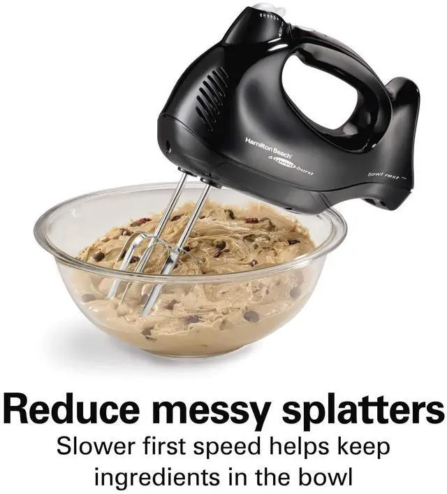 Alt view image 11 of 14 - Power Deluxe 6-Speed Electric Hand Mixer with Snap-On Storage Case, QuickBurst, Beaters, Whisk, Powerful 250 Watt Motor, Bowl Rest, Black (62692)