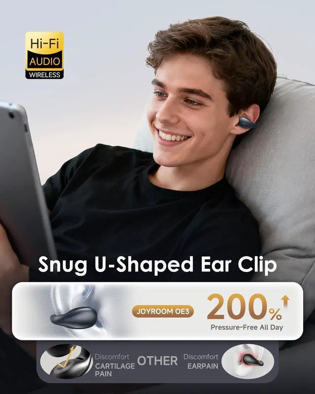 Alt view image 9 of 14 - Clip-On Earbuds,Comfort Air Cushion Open Ear Earbuds Wireless Bluetooth 5.4 Multipoint, Open Ear Headphones with Mic,Anti-Mistouch,45H Playtime,IP56 Waterproof for Sports,Small Ears&Sleep