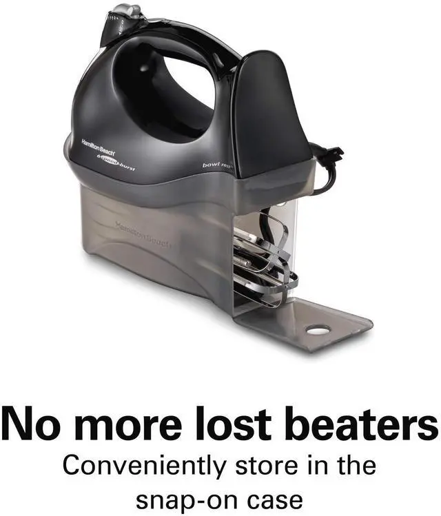 Alt view image 9 of 14 - Power Deluxe 6-Speed Electric Hand Mixer with Snap-On Storage Case, QuickBurst, Beaters, Whisk, Powerful 250 Watt Motor, Bowl Rest, Black (62692)