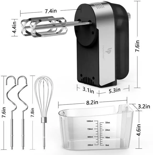 Alt view image 11 of 12 - Hand Mixer Electric, 450W Kitchen Mixers with Scale Cup Storage Case, Turbo Boost/Self-Control Speed + 5 Speed + Eject Button + 5 Stainless Steel Accessories, For Easy Whipping Dough, Cream, Black
