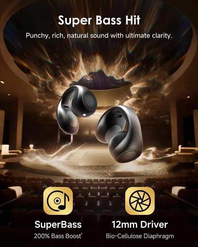 Alt view image 12 of 14 - Clip-On Earbuds,Comfort Air Cushion Open Ear Earbuds Wireless Bluetooth 5.4 Multipoint, Open Ear Headphones with Mic,Anti-Mistouch,45H Playtime,IP56 Waterproof for Sports,Small Ears&Sleep