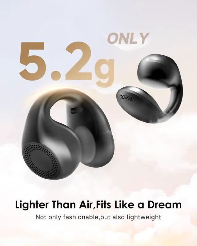 Alt view image 14 of 14 - Clip-On Earbuds,Comfort Air Cushion Open Ear Earbuds Wireless Bluetooth 5.4 Multipoint, Open Ear Headphones with Mic,Anti-Mistouch,45H Playtime,IP56 Waterproof for Sports,Small Ears&Sleep