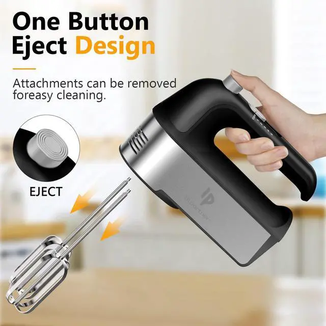 Alt view image 10 of 12 - Hand Mixer Electric, 450W Kitchen Mixers with Scale Cup Storage Case, Turbo Boost/Self-Control Speed + 5 Speed + Eject Button + 5 Stainless Steel Accessories, For Easy Whipping Dough, Cream, Black