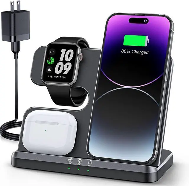 Alt view image 7 of 12 - 3 in 1 Charging Station for Apple Wireless Charger for iPhone 17 16e 16 15 14 13 12 11 X 8 & for iWatch Charger Wireless Charging Station for Multiple Devices for AirPods 2/3/4/Pro/Pro 2/Pro 3