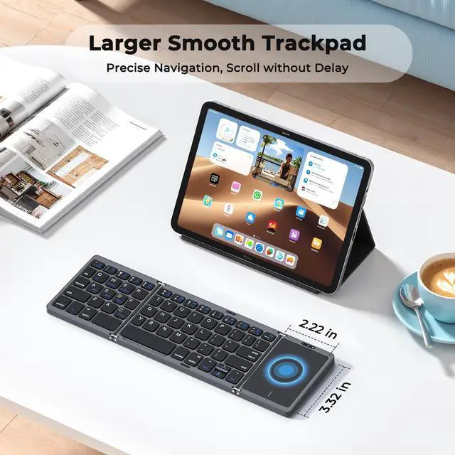 Alt view image 9 of 14 - Foldable Keyboard with Touchpad, Bluetooth Wireless Portable Keyboard, Rechargeable Ultra Slim Pocket Folding Keyboards, Full Size Keys, Travel for iOS Android Windows Laptop PC Tablet