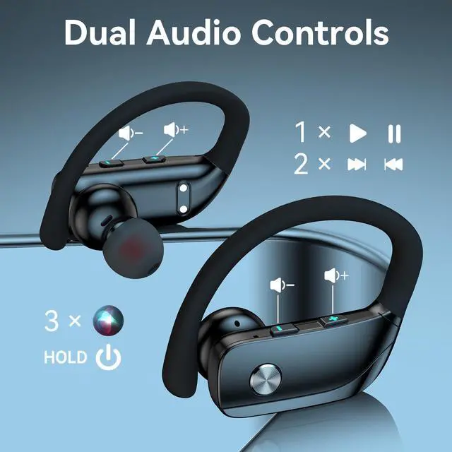 Alt view image 10 of 12 - Ear Buds Wireless Earbuds Bluetooth Headphones with 80H Playtime LED Display Case, Over-Ear Hook with Mic, Stereo Sound, Easy Button Controls, Sports Earphones for Running Workout Gym Black