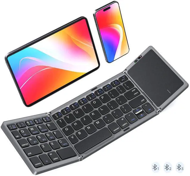 Alt view image 8 of 14 - Foldable Keyboard with Touchpad, Bluetooth Wireless Portable Keyboard, Rechargeable Ultra Slim Pocket Folding Keyboards, Full Size Keys, Travel for iOS Android Windows Laptop PC Tablet