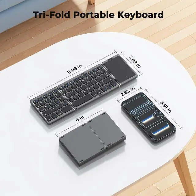Alt view image 13 of 14 - Foldable Keyboard with Touchpad, Bluetooth Wireless Portable Keyboard, Rechargeable Ultra Slim Pocket Folding Keyboards, Full Size Keys, Travel for iOS Android Windows Laptop PC Tablet