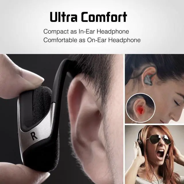 Alt view image 9 of 14 - Small Bluetooth Headphones Wrap Around Head - Sports Wireless Headset with Built in Microphone and Crystal-Clear Sound, Foldable and Carried in The Purse, and 12-Hour Battery Life, Black