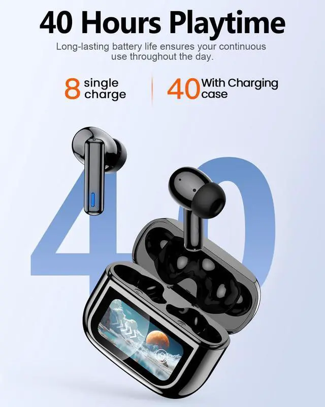 Alt view image 13 of 14 - Wireless Earbuds Bluetooth Headphones, ANC/ENC Noise Cancelling, Ear Buds with Multifuntional Touch Screen, 40H Stereo Sound for Sports, IPX7 Clear Calls, 5 EQ for iOS Android (Black)