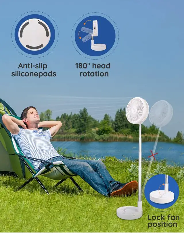 Alt view image 12 of 14 - Battery Operated Fan,Portable Rechargeable USB Floor Table Desk Fan with Adjustable Height, 4 Speed Settings Pedestal Fan for Bedroom Camping Travel,White 7.7"