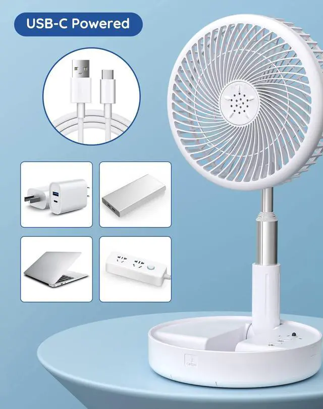 Alt view image 13 of 14 - Battery Operated Fan,Portable Rechargeable USB Floor Table Desk Fan with Adjustable Height, 4 Speed Settings Pedestal Fan for Bedroom Camping Travel,White 7.7"