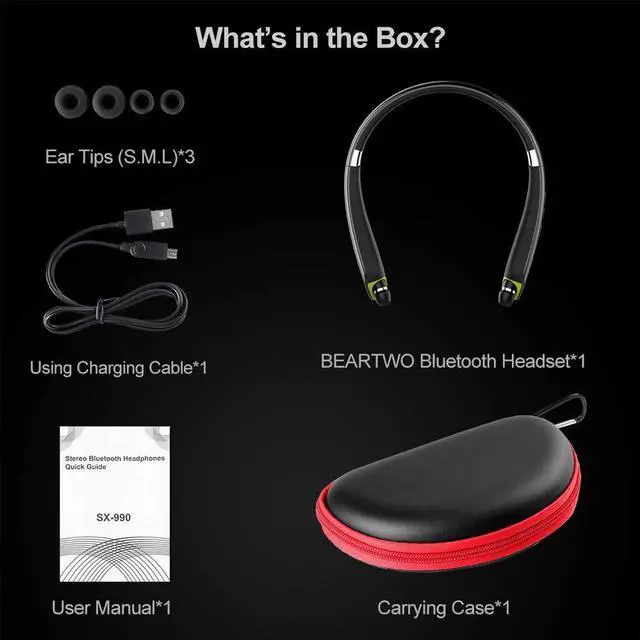Alt view image 14 of 14 - Bluetooth Headphones, Upgraded Foldable Wireless Neckband Headset with Retractable Earbuds, Noise Cancelling Stereo Earphones with Mic for Workout, Running, Driving (with Carry Case)