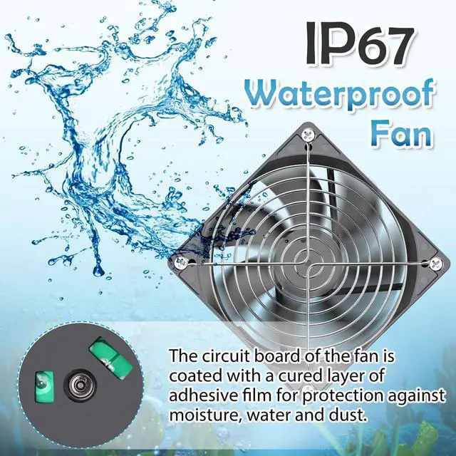 Alt view image 9 of 14 - 120mm Waterproof Fan with Speed Controller, IP67 12V Computer Fan with AC Plug, 110V 120V 220V AC Powered Ventilation Exhaust Fans for Receiver Terrarium Biltong Box Grow Tent Cabinet Cooling