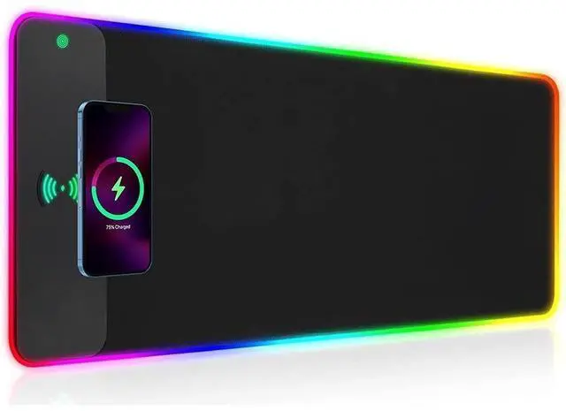 Alt view image 8 of 14 - RGB Gaming Mouse Pad with Wireless Charging 15W, LED Mouse Mat 31.5 * 11.8 in, 10 Light Modes Extra Large Mousepad Non-Slip Rubber Base Computer Keyboard Mat for Gaming, MacBook, PC, Laptop, Desk