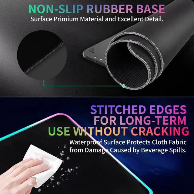 Alt view image 12 of 14 - RGB Gaming Mouse Pad with Wireless Charging 15W, LED Mouse Mat 31.5 * 11.8 in, 10 Light Modes Extra Large Mousepad Non-Slip Rubber Base Computer Keyboard Mat for Gaming, MacBook, PC, Laptop, Desk