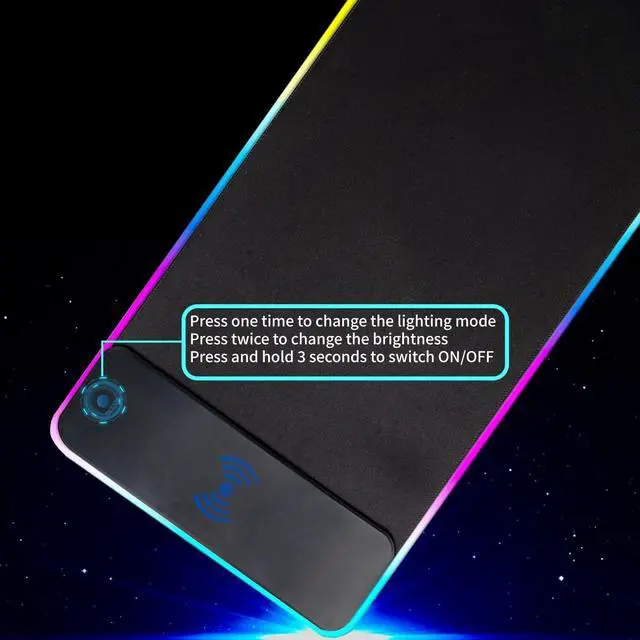Alt view image 13 of 14 - RGB Gaming Mouse Pad with Wireless Charging 15W, LED Mouse Mat 31.5 * 11.8 in, 10 Light Modes Extra Large Mousepad Non-Slip Rubber Base Computer Keyboard Mat for Gaming, MacBook, PC, Laptop, Desk