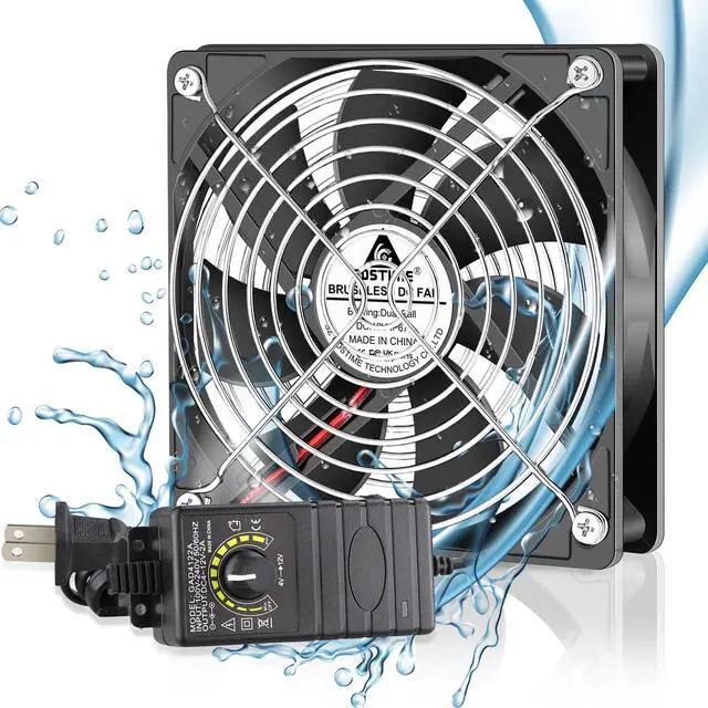 Alt view image 8 of 14 - 120mm Waterproof Fan with Speed Controller, IP67 12V Computer Fan with AC Plug, 110V 120V 220V AC Powered Ventilation Exhaust Fans for Receiver Terrarium Biltong Box Grow Tent Cabinet Cooling