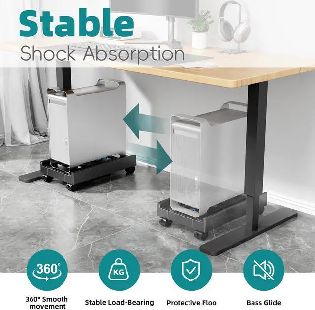 Alt view image 11 of 14 - Adjustable Computer Tower Stand with Cooling Fan, Mobile CPU Holder with 4 Rolling Casters, Under Desk CPU Bracket PC Floor Cart PC Riser for Office, Home and Classroom. (Fan version)