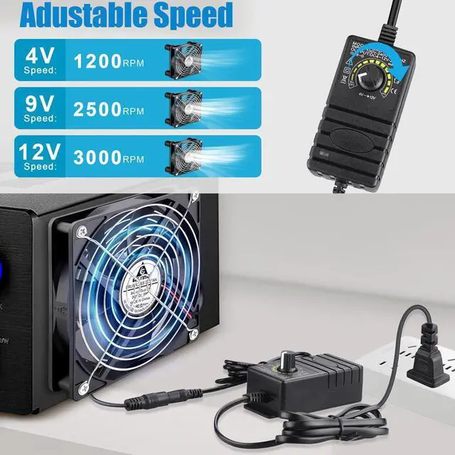 Alt view image 11 of 14 - 120mm Waterproof Fan with Speed Controller, IP67 12V Computer Fan with AC Plug, 110V 120V 220V AC Powered Ventilation Exhaust Fans for Receiver Terrarium Biltong Box Grow Tent Cabinet Cooling