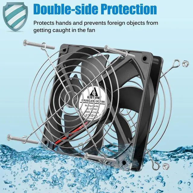 Alt view image 12 of 14 - 120mm Waterproof Fan with Speed Controller, IP67 12V Computer Fan with AC Plug, 110V 120V 220V AC Powered Ventilation Exhaust Fans for Receiver Terrarium Biltong Box Grow Tent Cabinet Cooling
