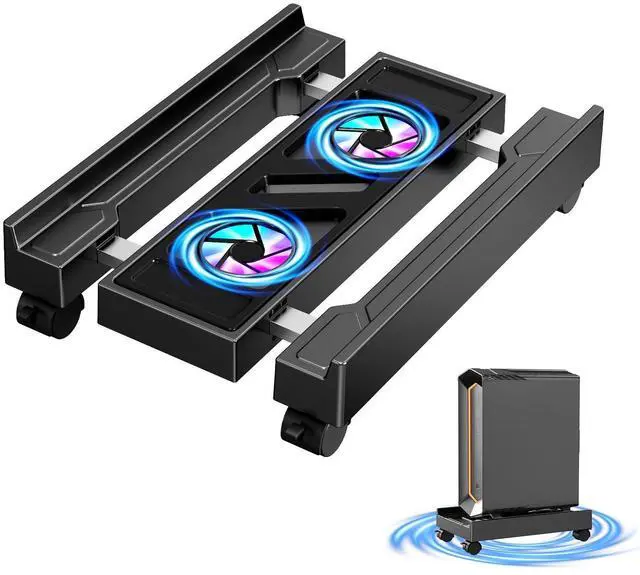 Alt view image 8 of 14 - Adjustable Computer Tower Stand with Cooling Fan, Mobile CPU Holder with 4 Rolling Casters, Under Desk CPU Bracket PC Floor Cart PC Riser for Office, Home and Classroom. (Fan version)