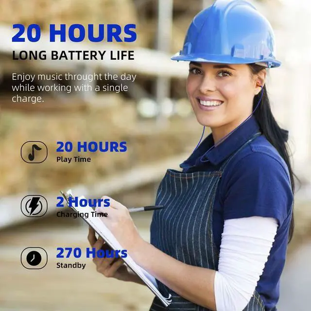 Alt view image 13 of 14 - Ear Plugs Bluetooth Headphones for Work, Neckband Wireless Earbuds, Noise Reduction in-Ear Earphones with Mic and Controls, Waterproof Earbuds with 20 Hours Battery, for Industrial Safety