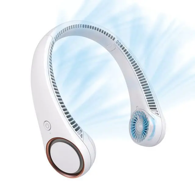 Alt view image 8 of 14 - Neck Fan: Portable Personal Neck Cooling Rechargeable Bladeless Fan - Hands Free 3 Speed 4000 mAh Battery USB Operated Wearable Headphone Design - Gift for Men Women Outdoor (White)