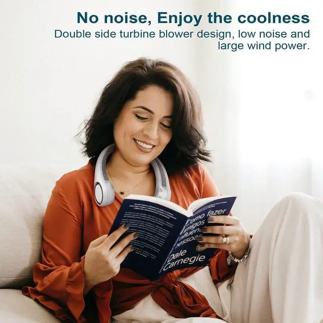 Alt view image 13 of 14 - Neck Fan: Portable Personal Neck Cooling Rechargeable Bladeless Fan - Hands Free 3 Speed 4000 mAh Battery USB Operated Wearable Headphone Design - Gift for Men Women Outdoor (White)