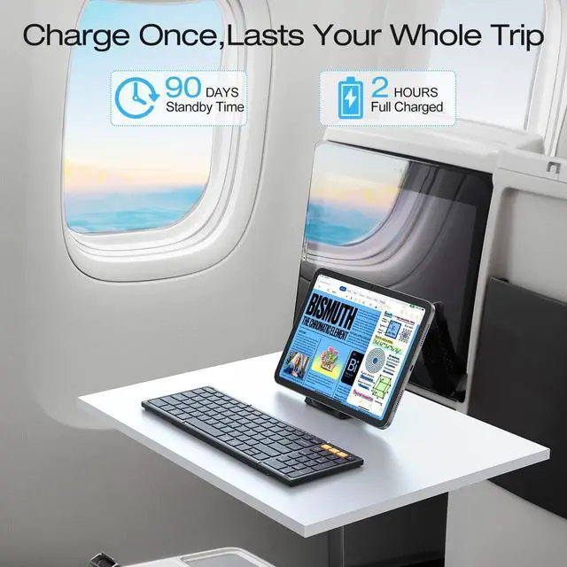 Alt view image 11 of 14 - Foldable Bluetooth Keyboard Supports Up to 3 Devices, Rechargeable Wireless for iPad iOS Android Tablet MacOS Windows Laptop PC, Full Size Folding Travel Keyboard, Black