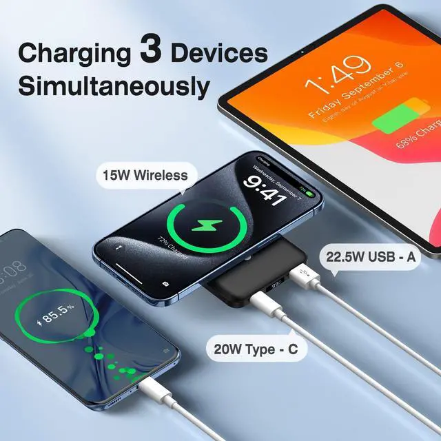 Alt view image 10 of 12 - for Mag-Safe Portable Charger, 10000mAh Magnetic Power Bank 22.5W Fast Charging,Mini Battery Pack Wireless with LED Display&Foldable Stand for iPhone 17/16/15/14/13/12 Series (Obsidian Black)