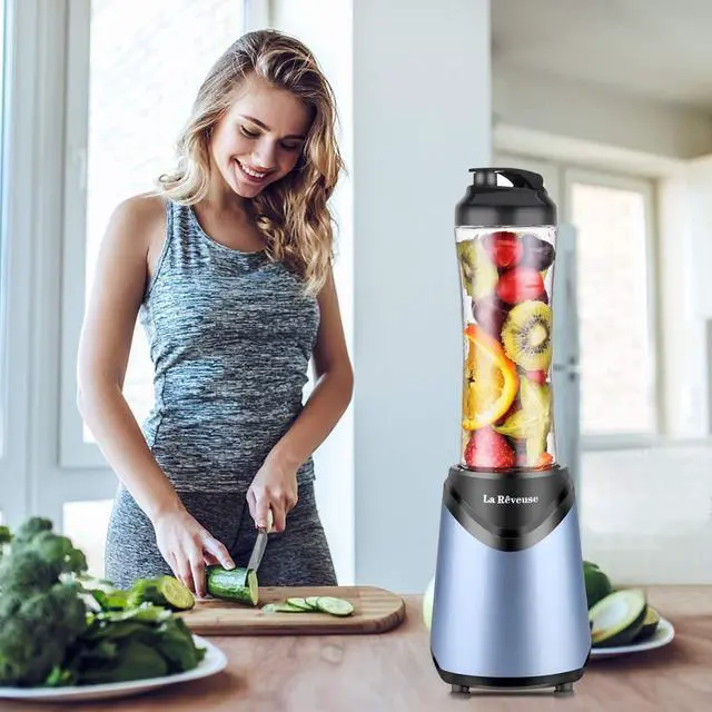 Alt view image 11 of 14 - Smoothies Blender Personal Size 300 Watts with 18 oz BPA-free Portable Travel Sports Bottle (Light Blue)