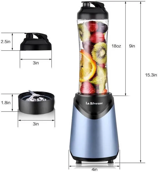 Alt view image 13 of 14 - Smoothies Blender Personal Size 300 Watts with 18 oz BPA-free Portable Travel Sports Bottle (Light Blue)