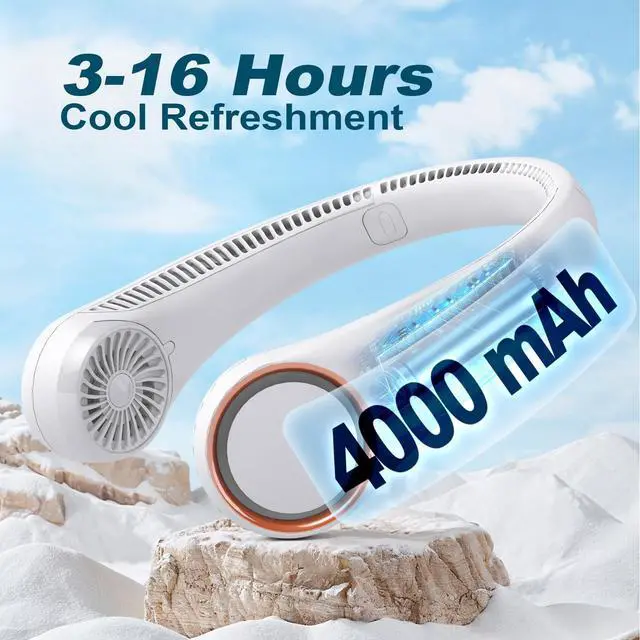 Alt view image 11 of 14 - Neck Fan: Portable Personal Neck Cooling Rechargeable Bladeless Fan - Hands Free 3 Speed 4000 mAh Battery USB Operated Wearable Headphone Design - Gift for Men Women Outdoor (White)